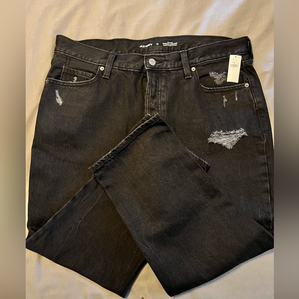 Old Navy Black Slouchy Straight High-Waisted Jeans - Size 14 NWT